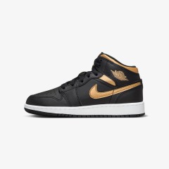 Jordan 1 Mid Black Metallic Gold Swoosh krepšinio bateliai jaunimui