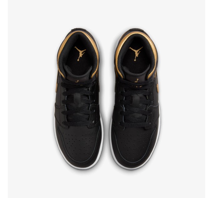 Jordan 1 Mid Black Metallic Gold Swoosh krepšinio bateliai jaunimui